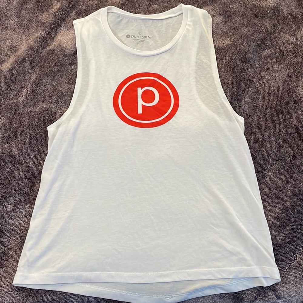 White with Red Circle P Pure Barre Tank